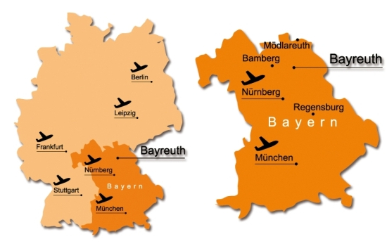 Karte der Flughäfen in Deutschland und Bayern